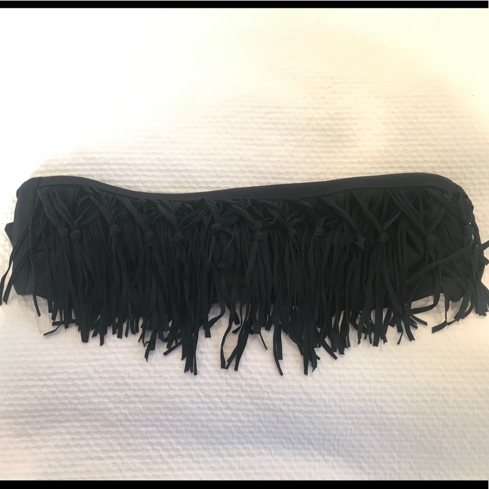 L*SPACE Black Medium Fringe Swimsuit Top